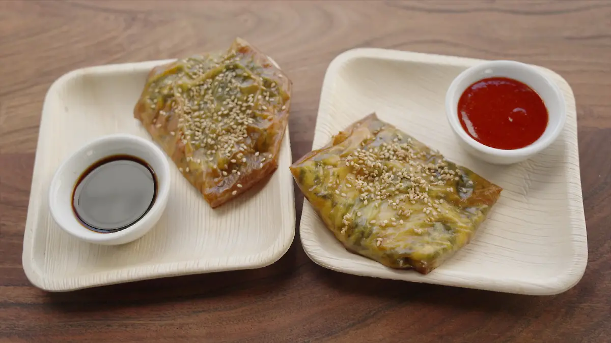 Reispapiertaschen mit Spinat-Käse-Füllung