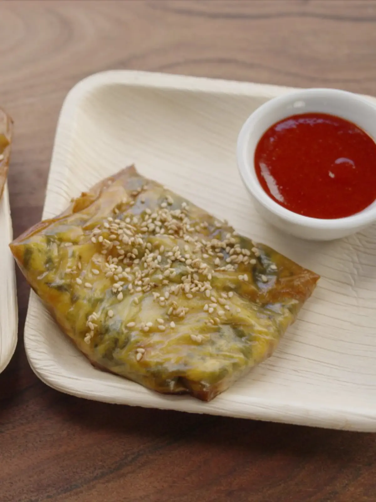 Reispapiertaschen mit Spinat-Käse-Füllung