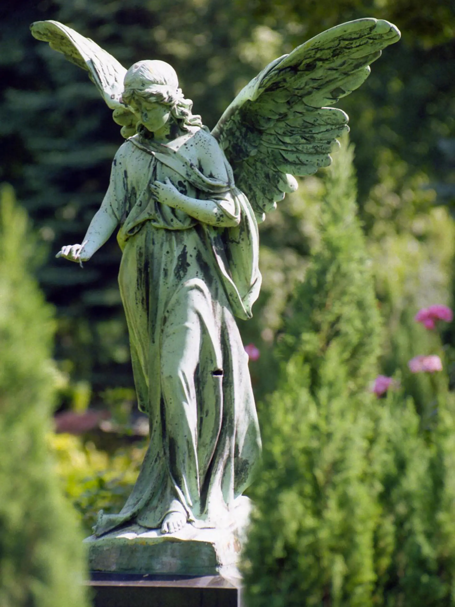 Eine Engelsstatue auf einem Friedhof.