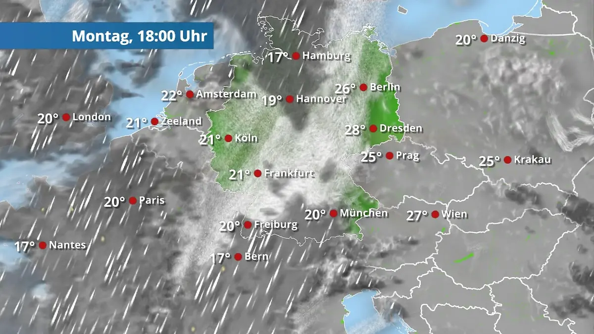Der Westen ist von Regenwolken überdeckt Der Regen- und Wolkenfilm für 48 Stunden