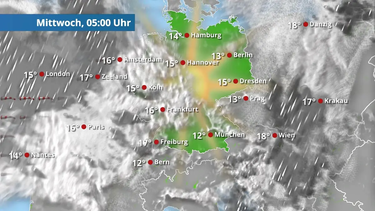 Im Osten wird es trocken, im Westen zieht's sich zu Der Regen- und Wolkenfilm für 48 Stunden