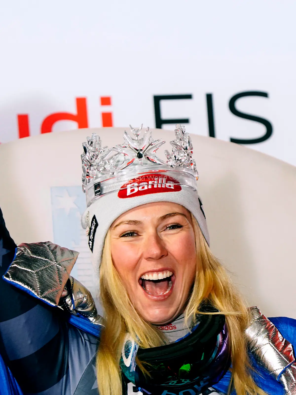FILE - The winner United States' Mikaela Shiffrin celebrates after an alpine ski, women's World Cup slalom race, in Zagreb, Croatia, Wednesday, Jan. 4, 2023. On Sunday Jan. 8, 2023, Mikaela Shiffrin has matched Lindsey Vonn’s women’s World Cup skiing record with her 82nd win at the women's World Cup giant slalom race in Kranjska Gora, Slovenia,. (AP Photo/Piermarco Tacca, File)