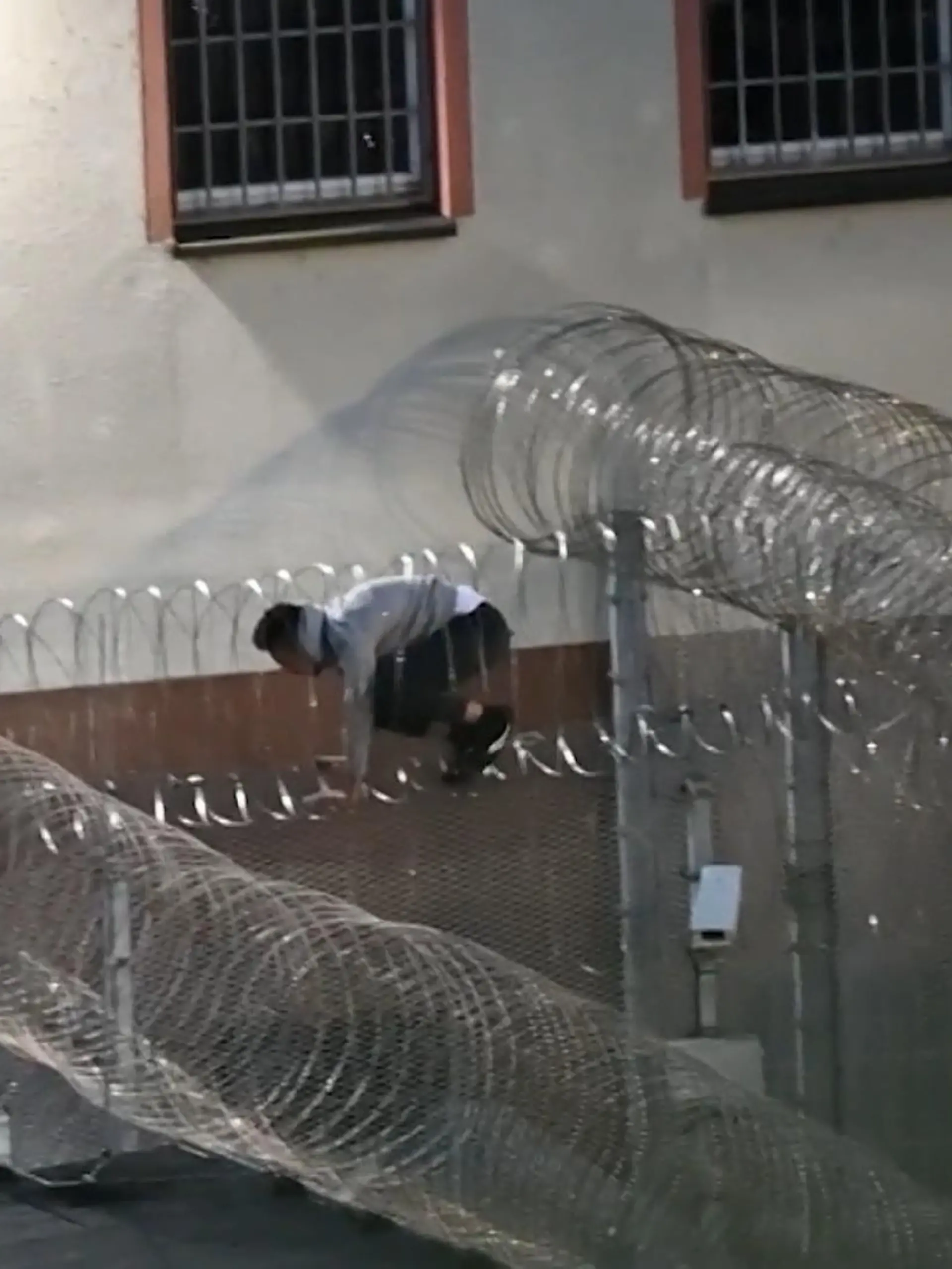 Bild zu: "Gefängnisausbruch endet schmerzhaft! Häftling bleibt in Stacheldrahtzaun hängen"