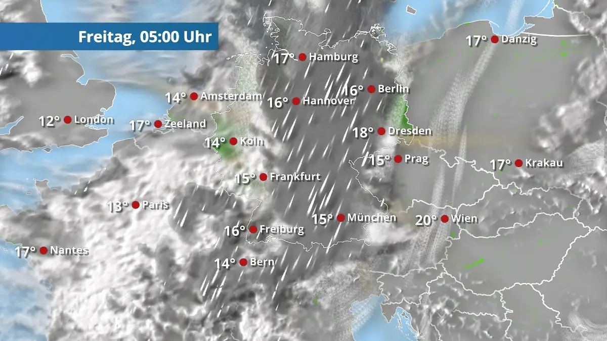 Jetzt wird es mächtig nass mit kräftigen Gewittern Der Regen- und Wolkenfilm für 48 Stunden