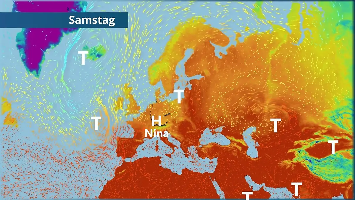 Hoch Nina bringt Sonnenschein und Wärme am Wochenende Der Strömungsfilm für Europa für 5 Tage