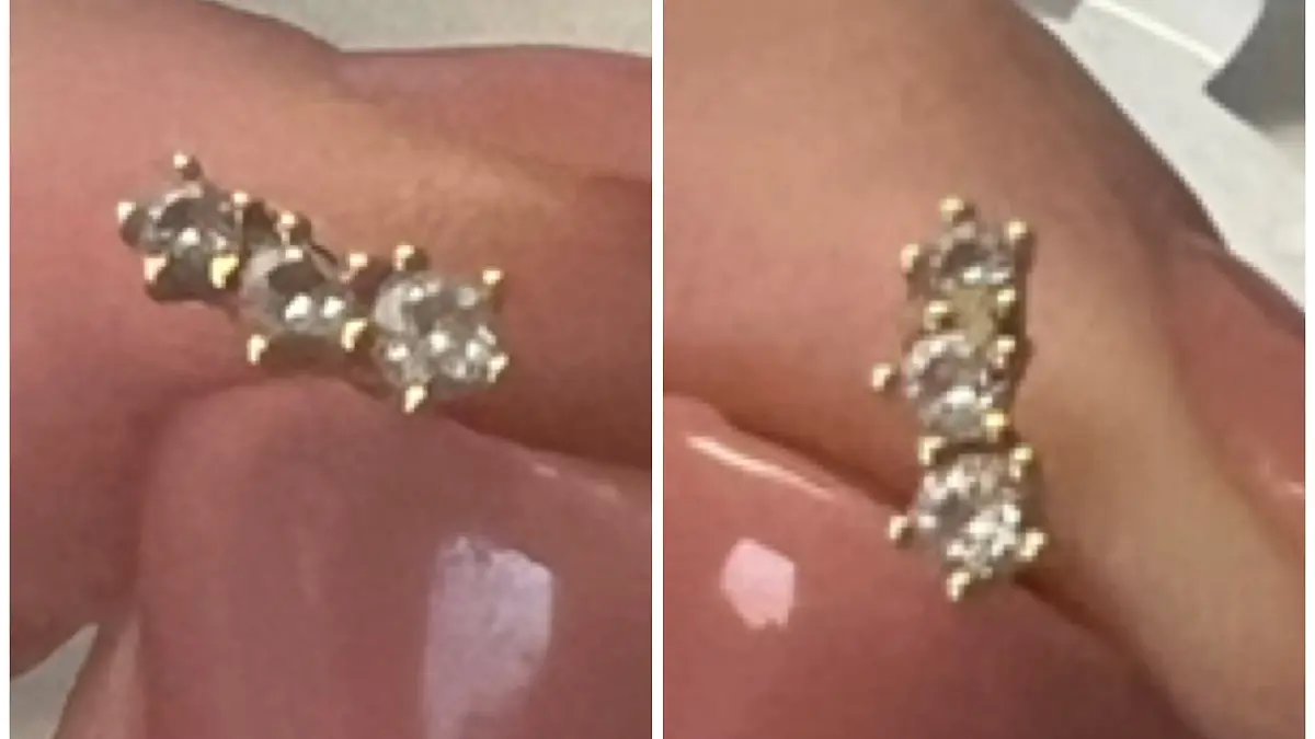 Links ist das Vorher-Bild des Ohrrings, rechts das Nachher-Bild mit dem Gerät von Grundig.