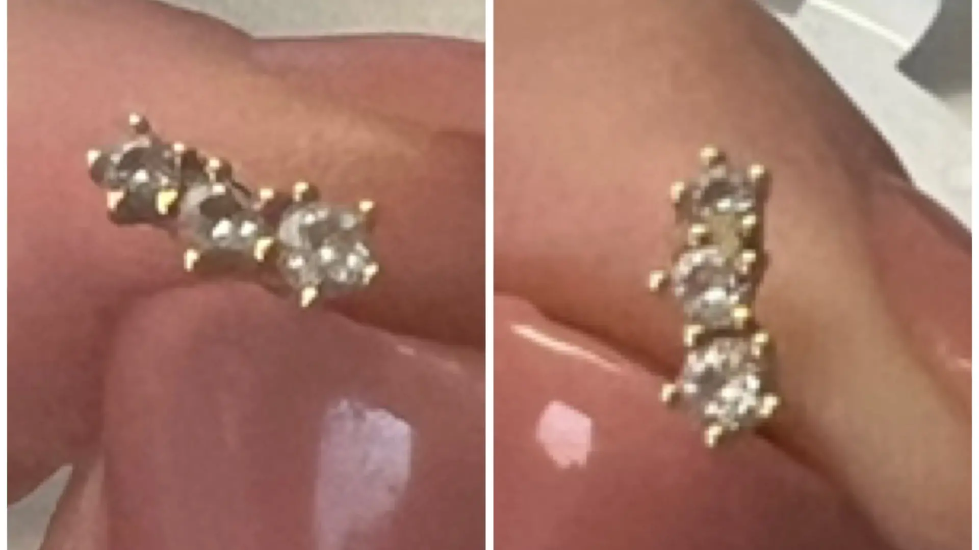 Links ist das Vorher-Bild des Ohrrings, rechts das Nachher-Bild mit dem Gerät von Grundig.