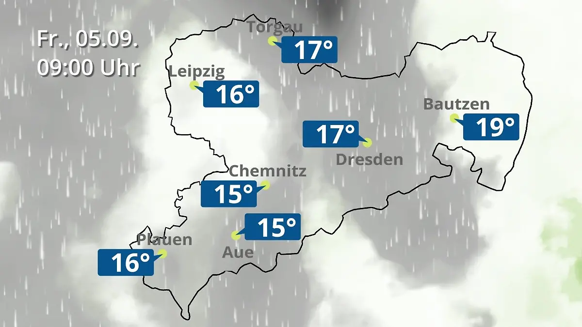Sachsen: Wie wird das Wetter? Regen- und Wolkenfilm für Chemnitz, Dresden und Leipzig