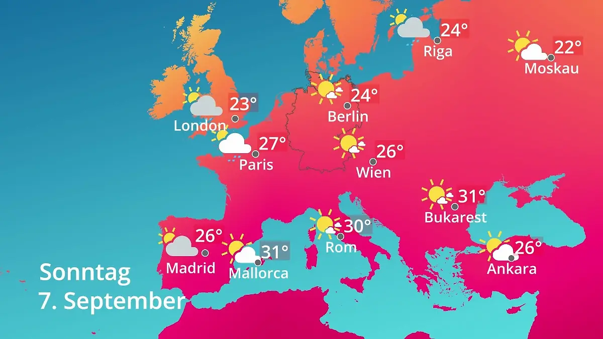 Europa: Wie wird das Wetter? Prognose: Temperaturen von Spanien bis zur Türkei
