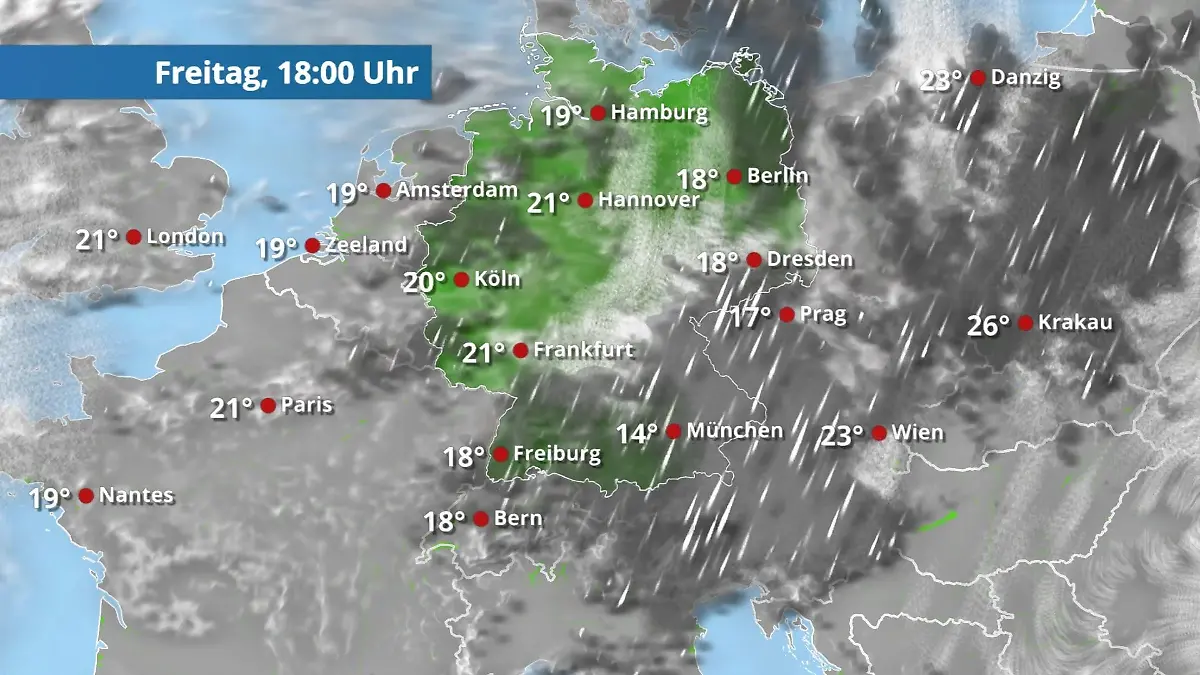 Regen, Schauer und Gewitter - ungemütlicher Wochenausklang Der Regen- und Wolkenfilm für 48 Stunden