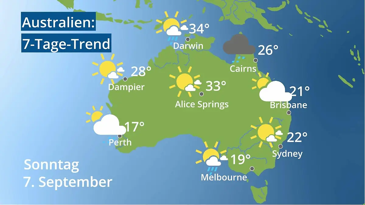 Australien: Wie wird das Wetter? Video 7-Tage-Trend: Sydney, Melbourne, Perth
