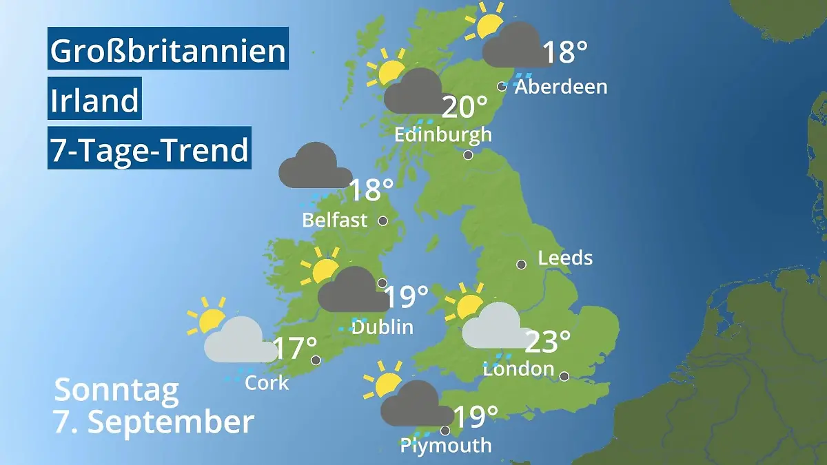 England, Schottland, Wales: Wie wird das Wetter? Video 7-Tage-Trend: Großbritannien und Irland