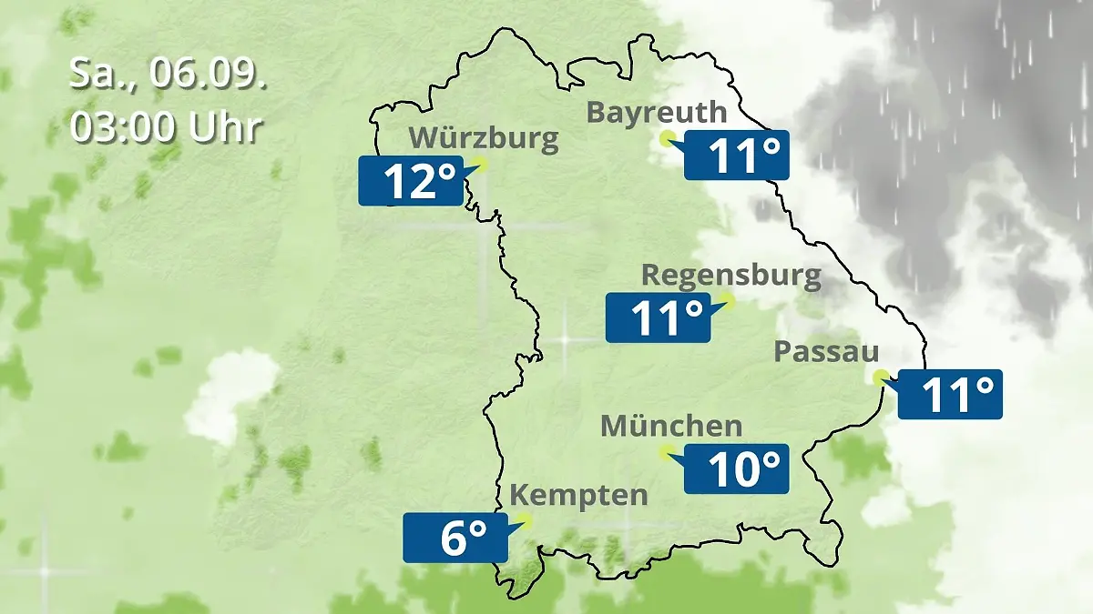 Bayern: Wie wird das Wetter? Regen- und Wolkenfilm für München, Regensburg und Würzburg