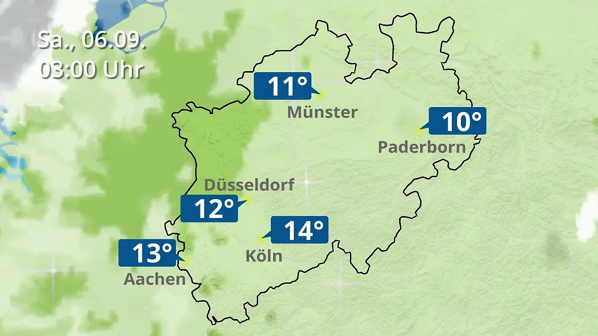 Nordrhein-Westfalen: Wie wird das Wetter? Regen- und Wolkenfilm für Köln, Düsseldorf und Münster
