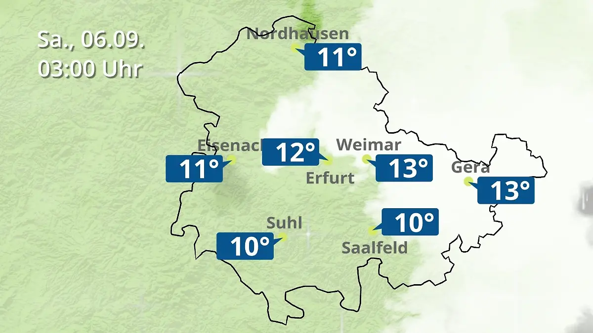 Thüringen: Wie wird das Wetter? Regen- und Wolkenfilm für Erfurt, Gera und Eisenach