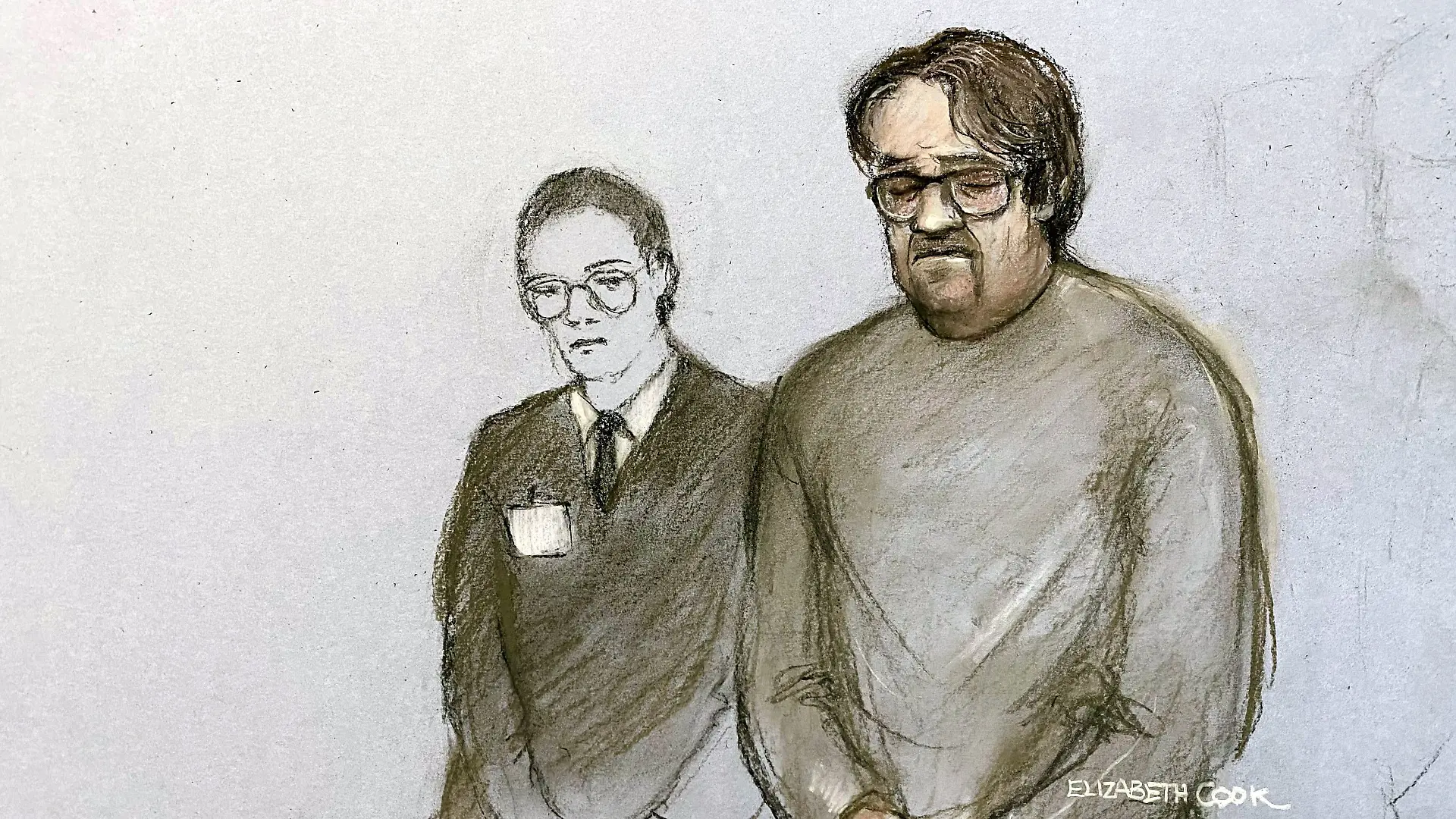 Neil Hopper court case. Court artist sketch by Elizabeth Cook of surgeon Neil Hopper who pleaded guilty to two charges of fraud at Truro Crown Court by falsely claiming his legs had been amputated due to illness rather than a self-inflicted injury for his own sexual gratification and who has been jailed for 32 months. Picture date: Thursday September 4, 2025. Photo credit should read: Elizabeth Cook/PA Wire URN:81481086