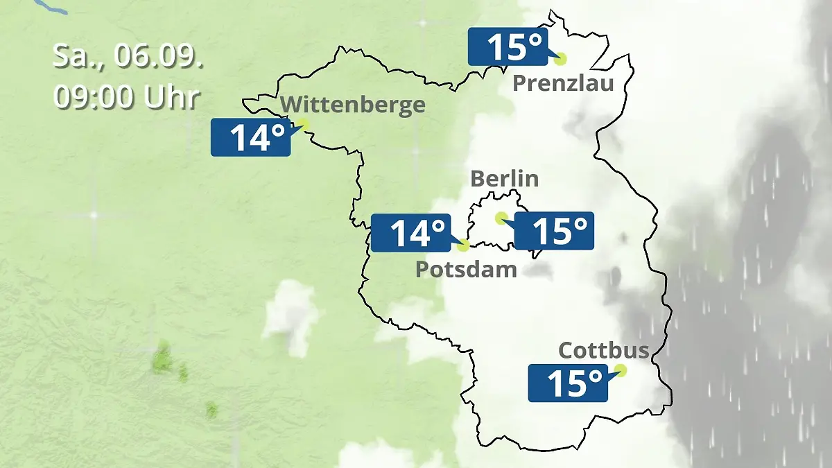 Berlin und Brandenburg: Wie wird das Wetter? Regen- und Wolkenfilm für Potsdam, Cottbus und Wittenberge