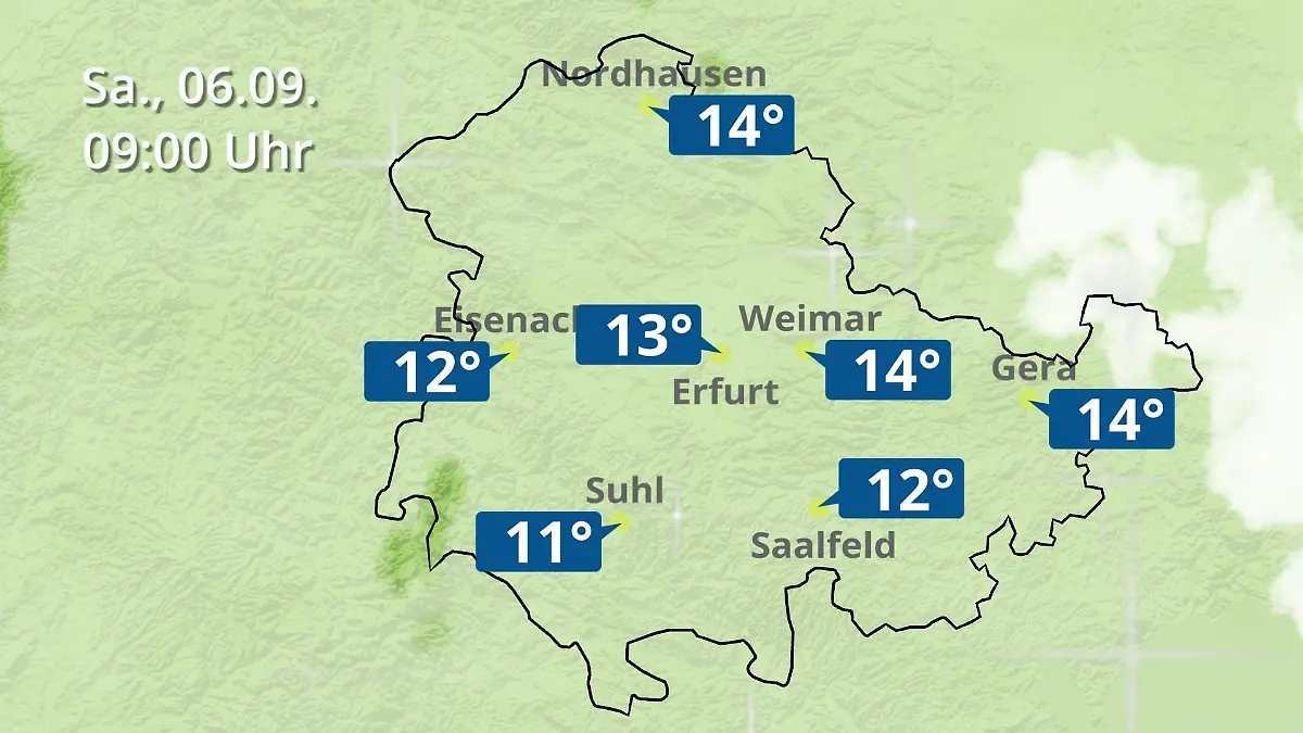 Thüringen: Wie wird das Wetter? Regen- und Wolkenfilm für Erfurt, Gera und Eisenach
