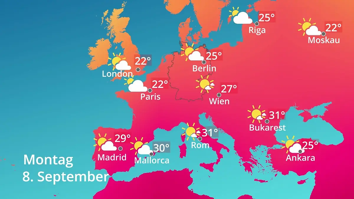 Europa: Wie wird das Wetter? Prognose: Temperaturen von Spanien bis zur Türkei