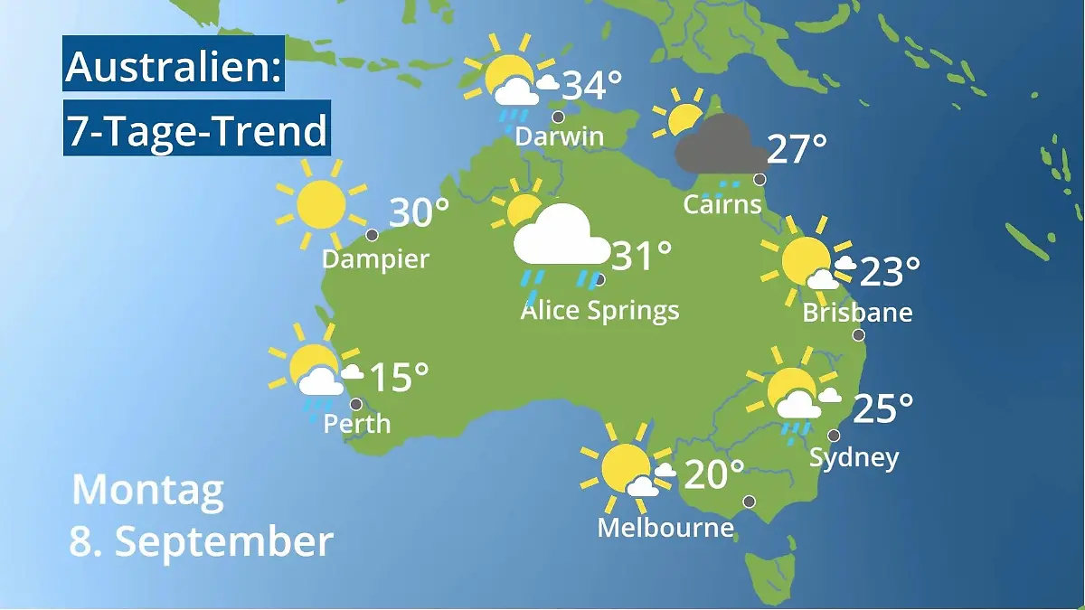 Australien: Wie wird das Wetter? Video 7-Tage-Trend: Sydney, Melbourne, Perth