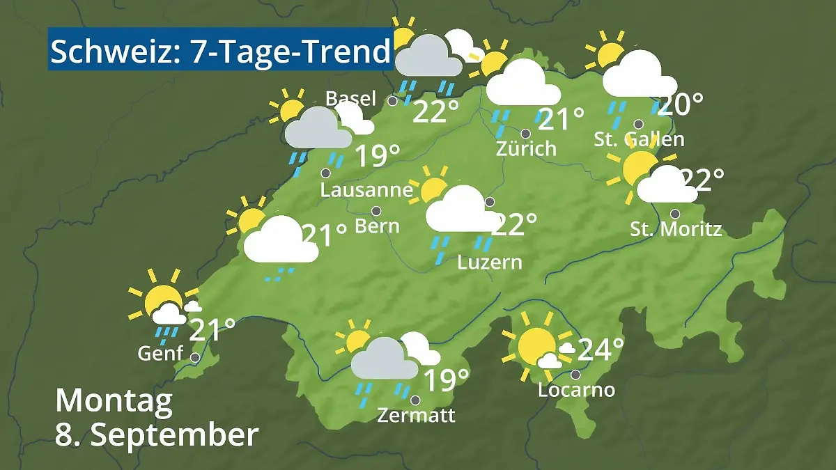 Schweiz: Wie wird das Wetter? Video 7-Tage-Trend: Bern, Basel, Genf, Zürich