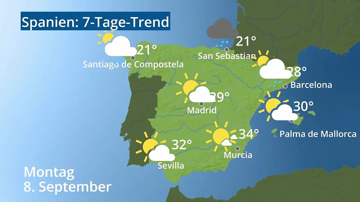 Spanien: Wie wird das Wetter? Video 7-Tage-Trend: Mallorca, Madrid, Barcelona