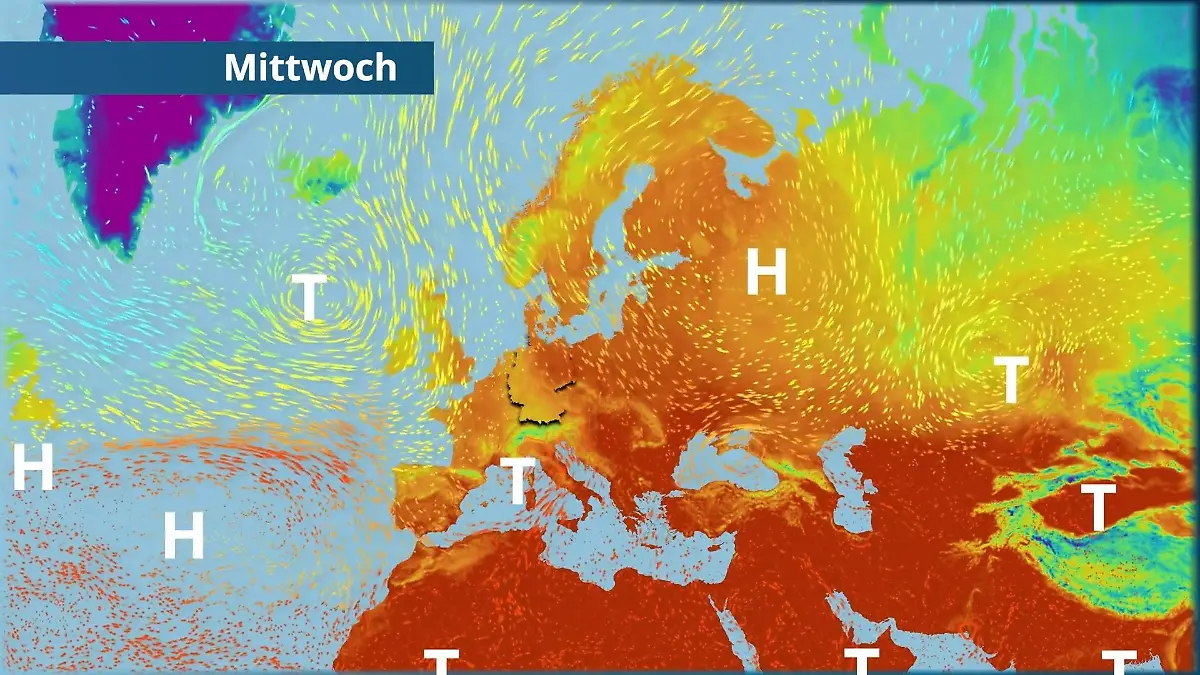 Tiefs kommen in der neuen Woche näher Der Strömungsfilm für Europa für 5 Tage