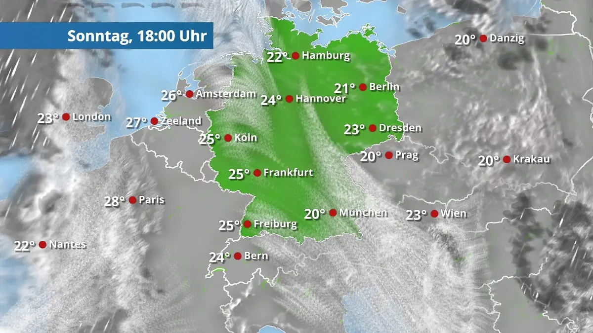Sonntag strahlt mit Sonnenschein Der Regen- und Wolkenfilm für 48 Stunden