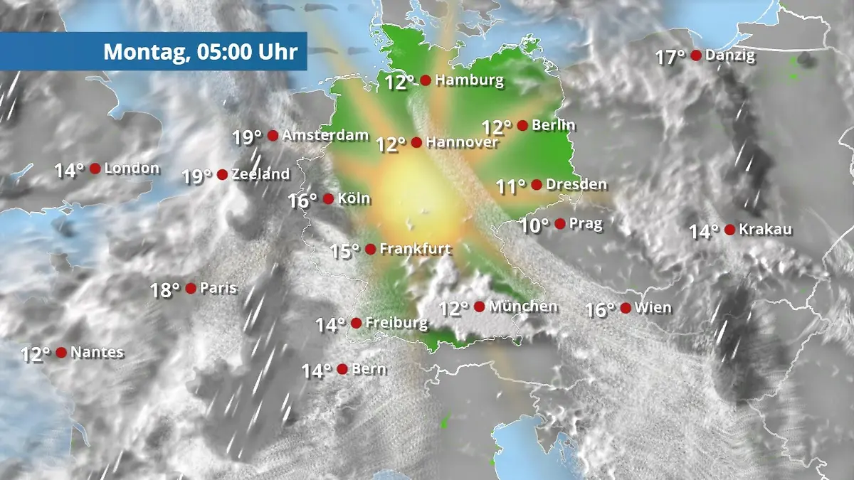 Regenwand kommt auf Deutschland zu Der Regen- und Wolkenfilm für 48 Stunden