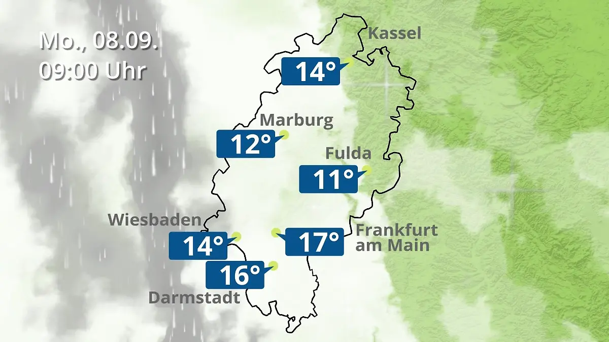 Hessen: Wie wird das Wetter? Regen- und Wolkenfilm für Frankfurt am Main und Wiesbaden