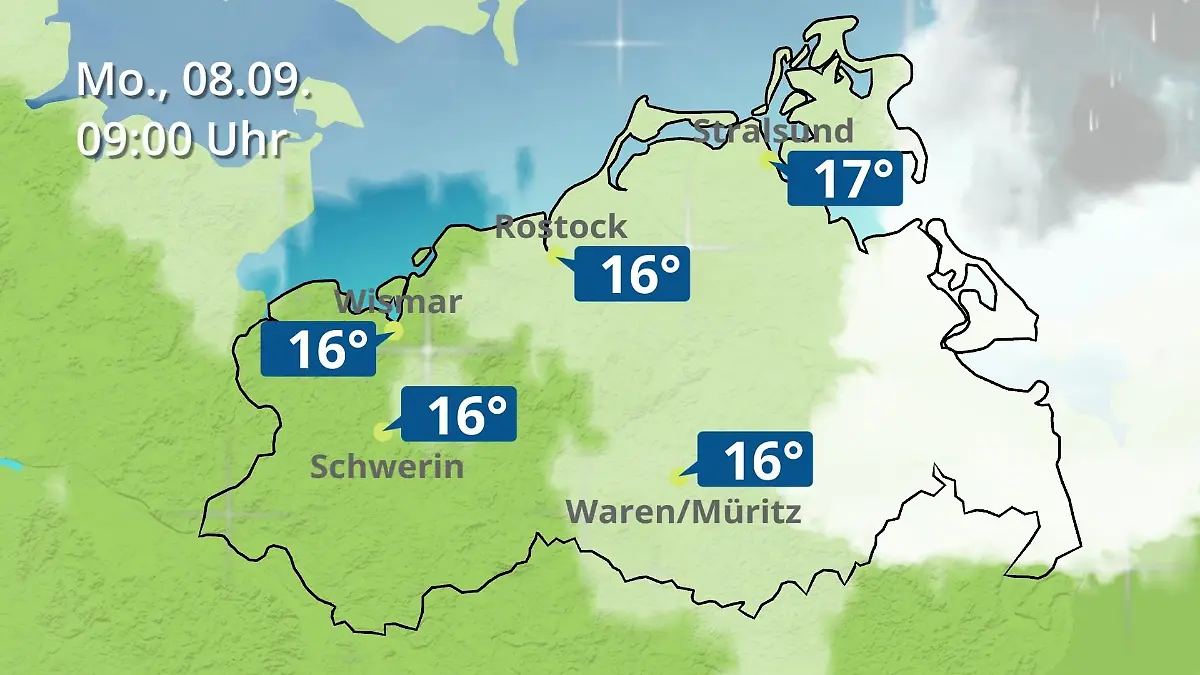 Mecklenburg-Vorpommern: Wie wird das Wetter? Regen- und Wolkenfilm für Rostock, Rügen und die Ostseeküste