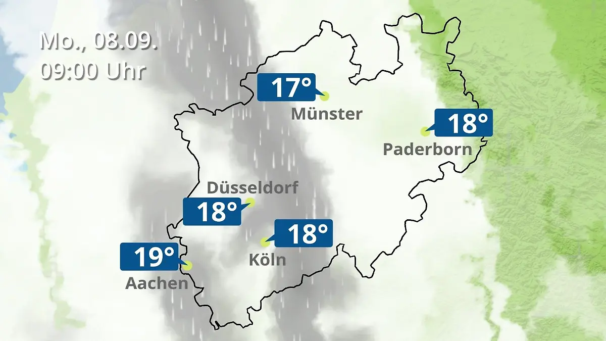 Nordrhein-Westfalen: Wie wird das Wetter? Regen- und Wolkenfilm für Köln, Düsseldorf und Münster
