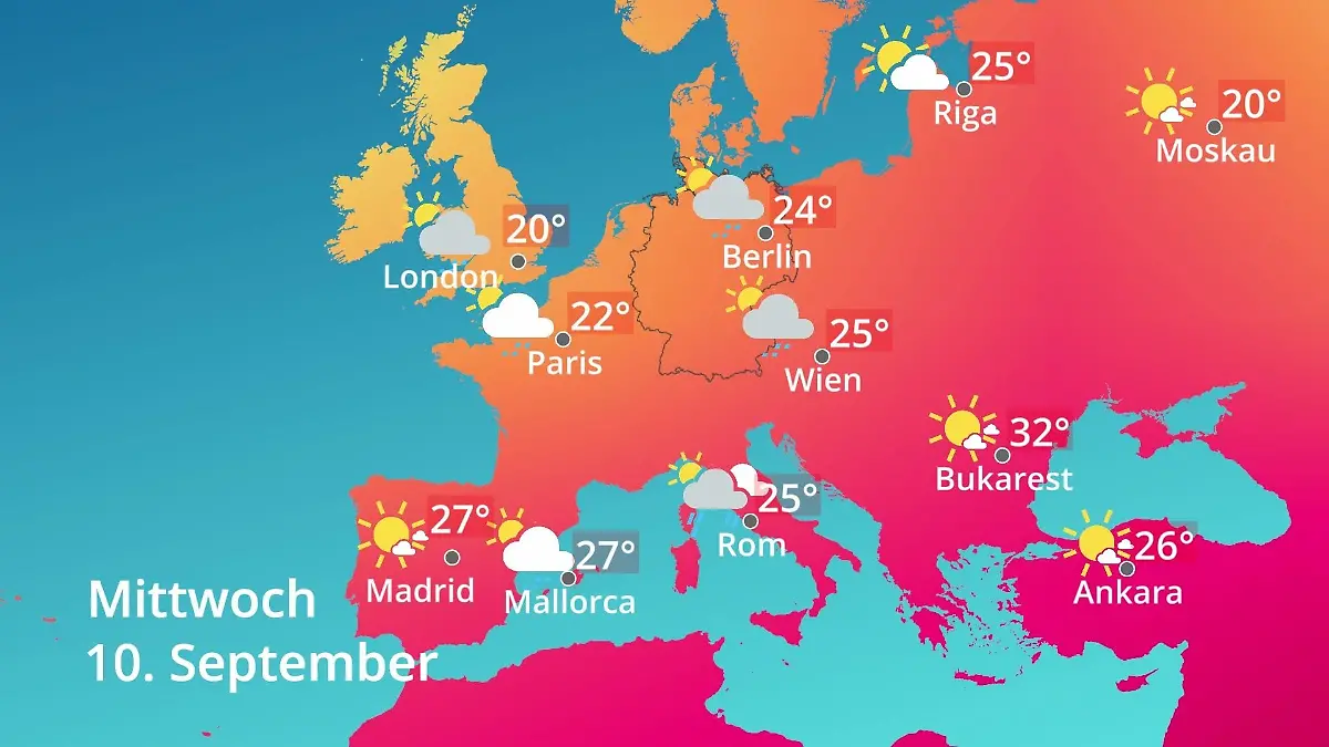 Europa: Wie wird das Wetter? Prognose: Temperaturen von Spanien bis zur Türkei