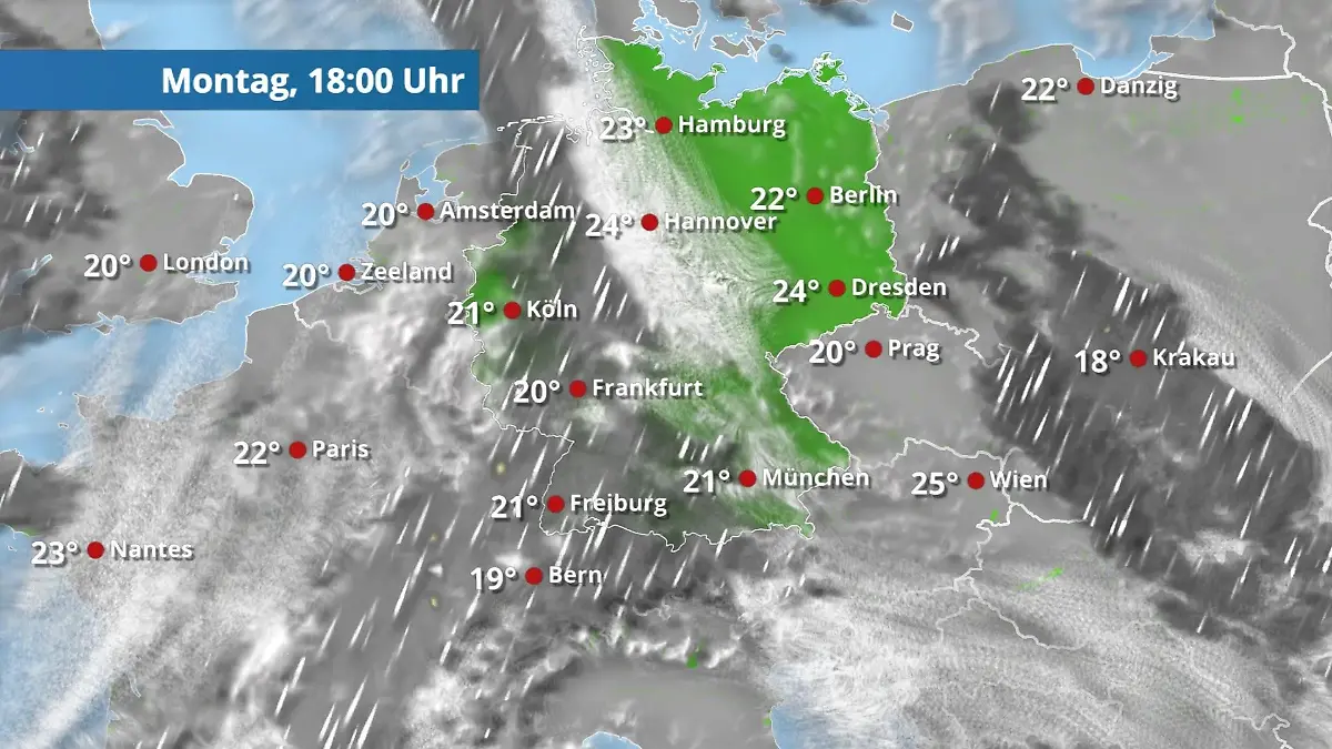 Von Westen zieht eine Regenfront rein Der Regen- und Wolkenfilm für 48 Stunden