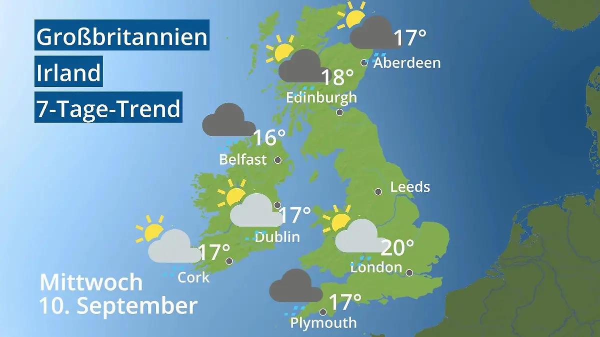 England, Schottland, Wales: Wie wird das Wetter? Video 7-Tage-Trend: Großbritannien und Irland