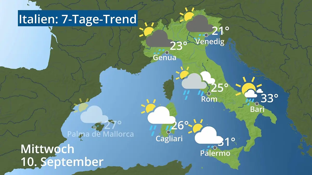 Italien: Wie wird das Wetter? Video 7-Tage-Trend: Rom, Venedig, Sizilien, Sardinien