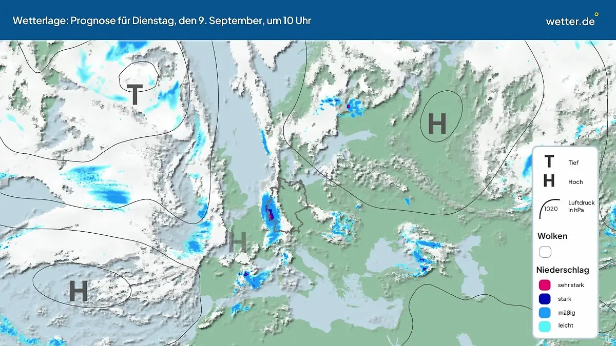 Die Wetterlage der kommenden 5 Tage Hochs und Tiefs über Europa