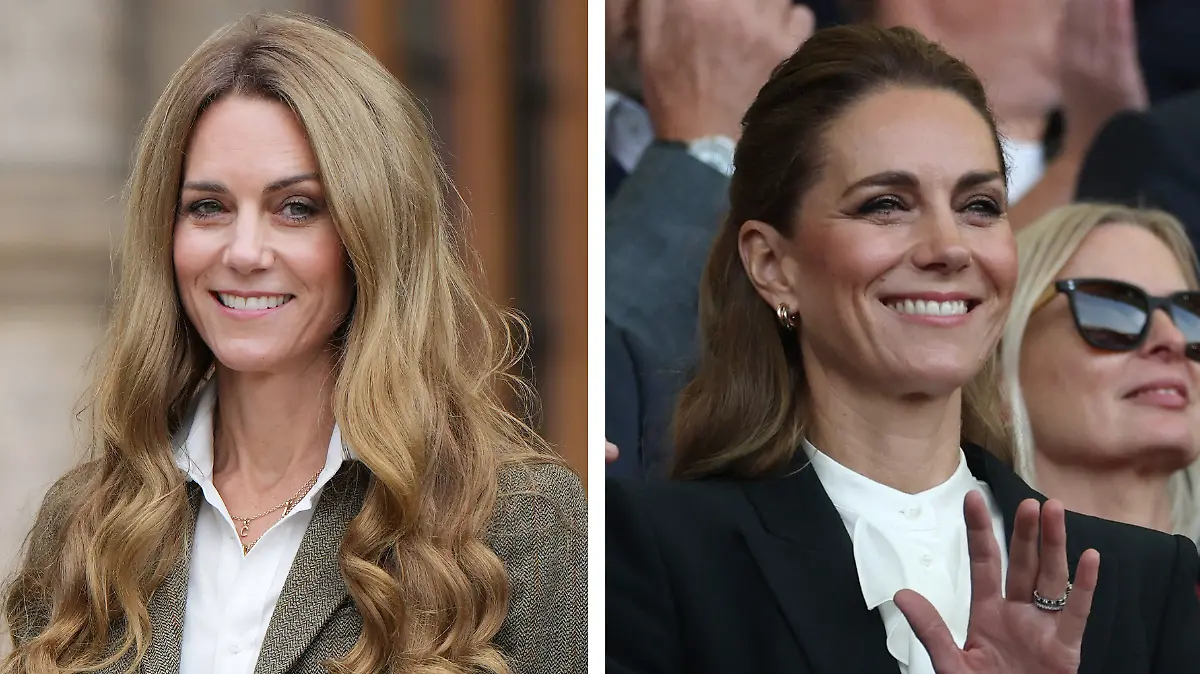 Prinzessin Kates Haare wirken auf den neuesten Fotos (r.) wieder deutlich dunkler. 