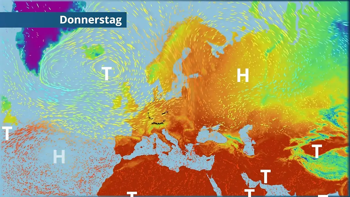 Tiefs spülen den Sommer nach und nach weg Der Strömungsfilm für Europa für 5 Tage