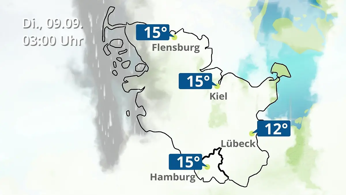 Hamburg, Schleswig-Holstein: Wie wird das Wetter? Regen- und Wolkenfilm für die Nordsee- und Ostseeküste