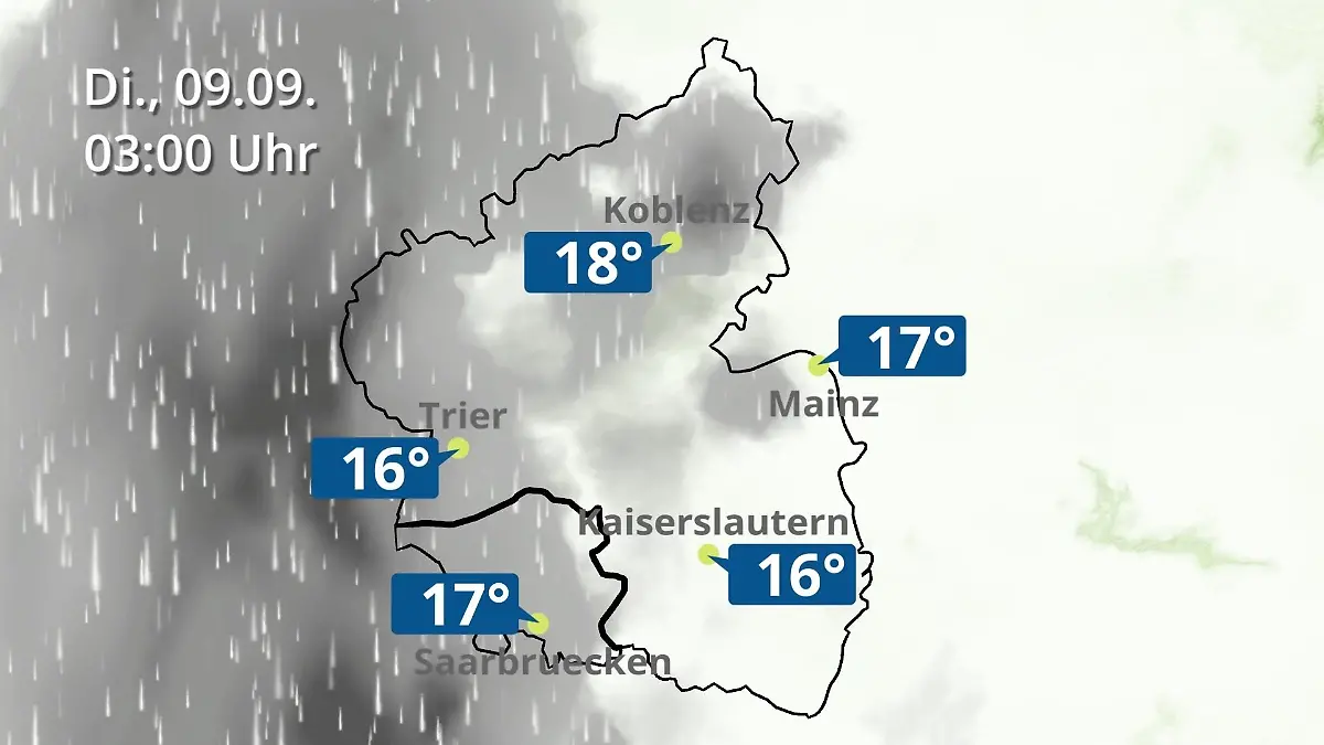 Rheinland-Pfalz, Saarland: Wie wird das Wetter? Regen- und Wolkenfilm für Mainz, Koblenz und Trier