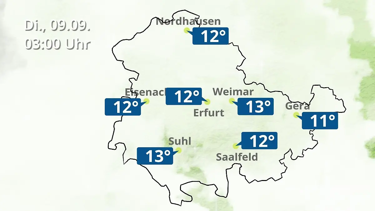Thüringen: Wie wird das Wetter? Regen- und Wolkenfilm für Erfurt, Gera und Eisenach