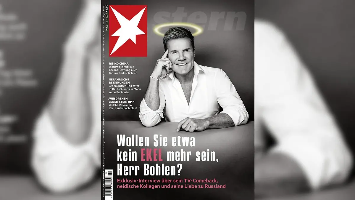In der neuen Ausgabe des 'stern', die am 12. Januar erscheint, spricht Dieter Bohlen nicht nur über den Krieg. Auch das bevorstehende DSDS-Jubiläum, seine eher unbekannte 'harmoniesüchtige' Seite oder etwa das Verhältnis zu TV-Legende Thomas Gottschalk werden zum Thema.