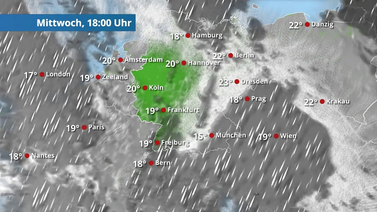 Erst spät klart es von Westen her auf Der Regen- und Wolkenfilm für 48 Stunden