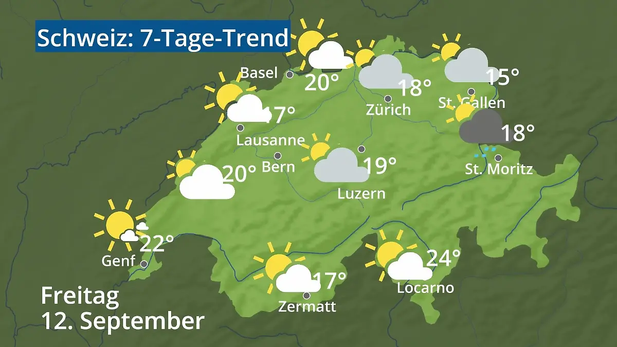 Schweiz: Wie wird das Wetter? Video 7-Tage-Trend: Bern, Basel, Genf, Zürich