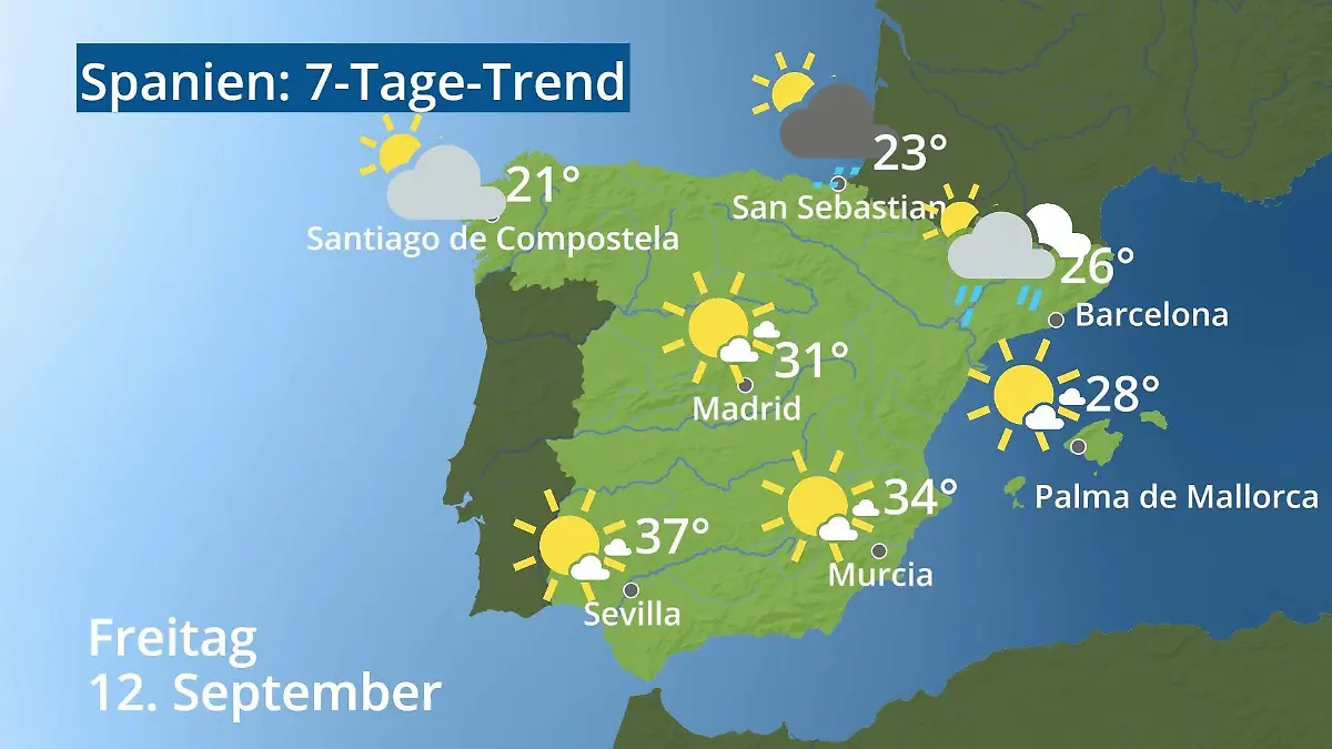 Spanien: Wie wird das Wetter? Video 7-Tage-Trend: Mallorca, Madrid, Barcelona