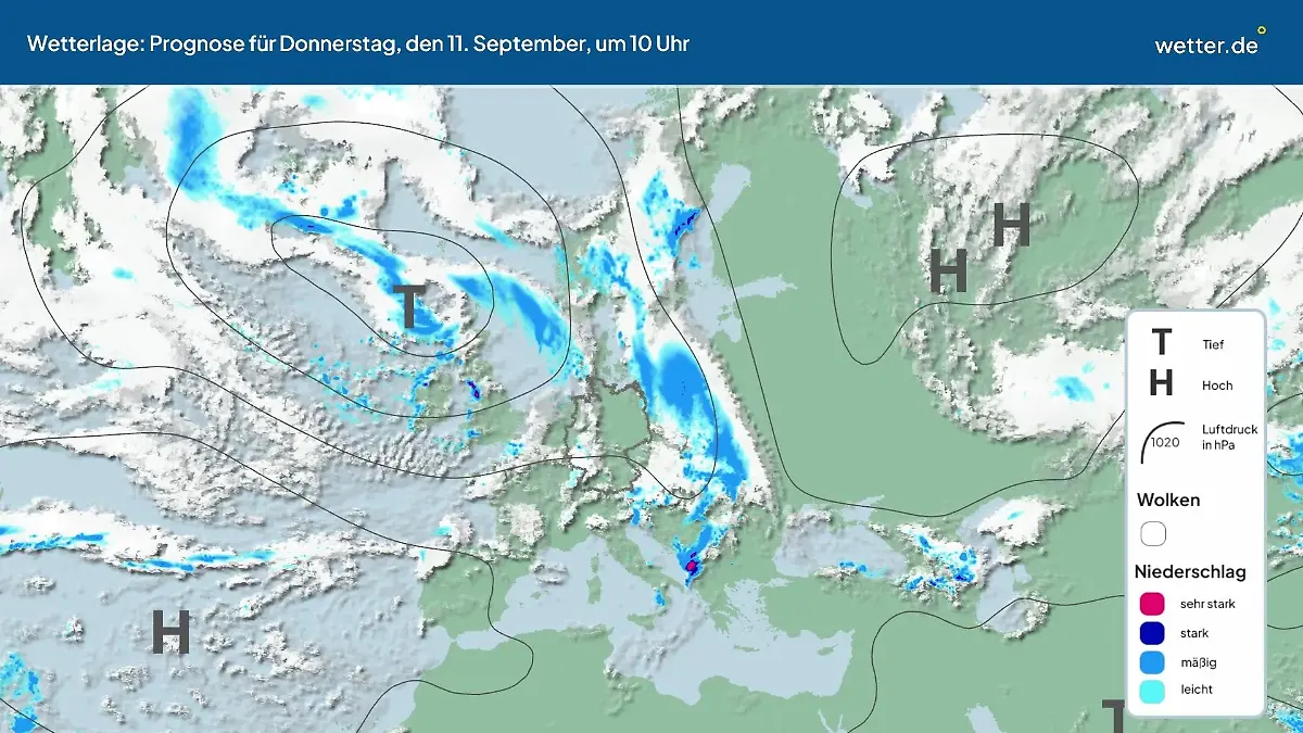 Die Wetterlage der kommenden 5 Tage Hochs und Tiefs über Europa