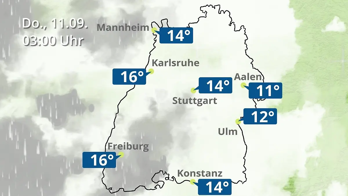 Baden-Württemberg: Wie wird das Wetter? Regen- und Wolkenfilm für Stuttgart, Mannheim und Karlsruhe