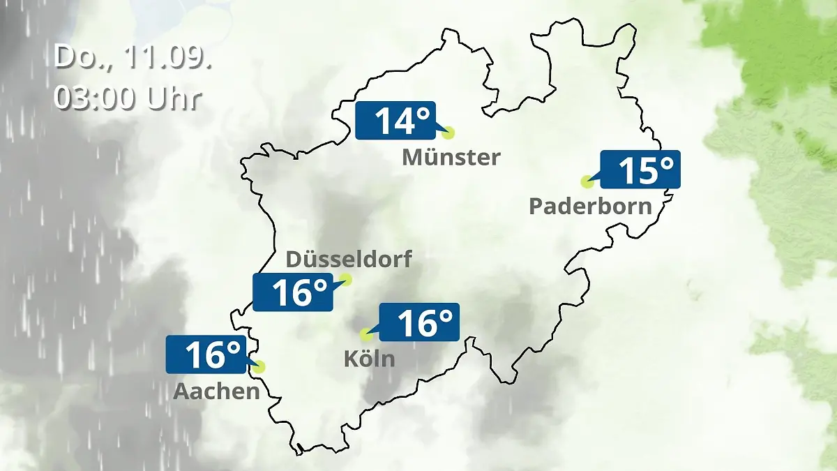 Nordrhein-Westfalen: Wie wird das Wetter? Regen- und Wolkenfilm für Köln, Düsseldorf und Münster