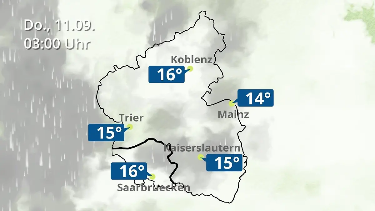 Rheinland-Pfalz, Saarland: Wie wird das Wetter? Regen- und Wolkenfilm für Mainz, Koblenz und Trier